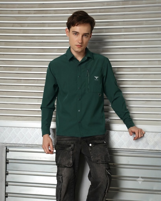 GLUX Men's Technical Utility Shirt Black Long Sleeve Outdoor Overshirt with Functional Pocket Design