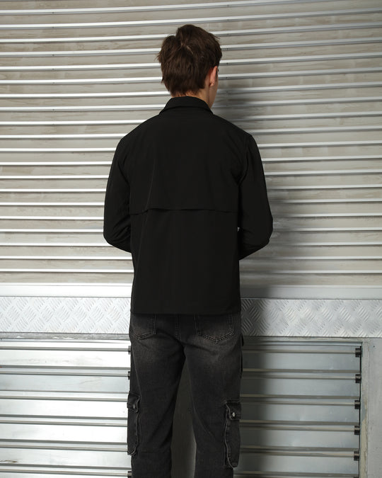 GLUX Men's Technical Utility Shirt Black Long Sleeve Outdoor Overshirt with Functional Pocket Design