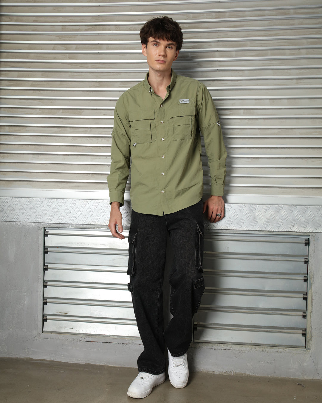 GLUX Men's Outdoor Utility Shirt Lightweight Long Sleeve Tactical Work Shirt with Multi Pocket Design