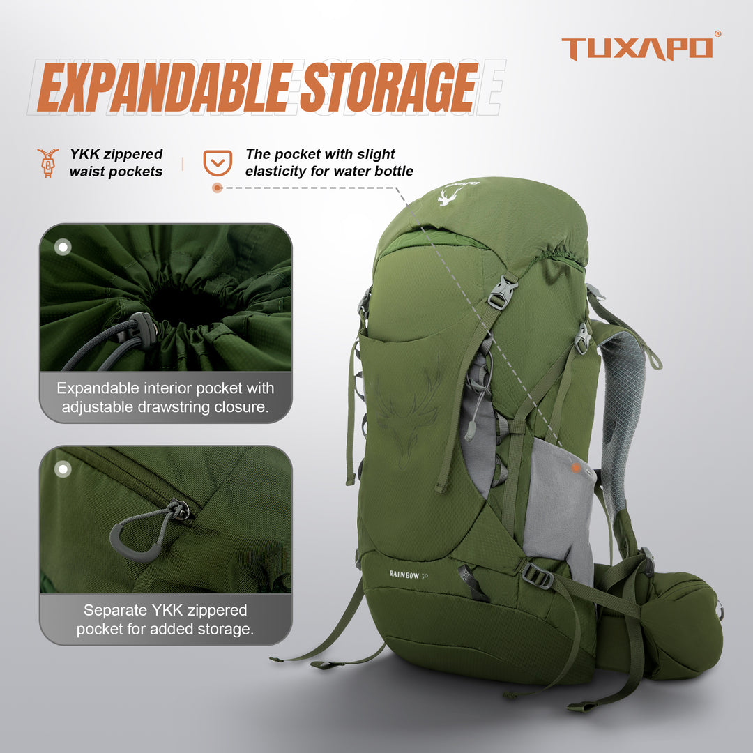 30L Internal Frame Hiking Backpacks Multifunctional Lightweight with Removable Rain Cover