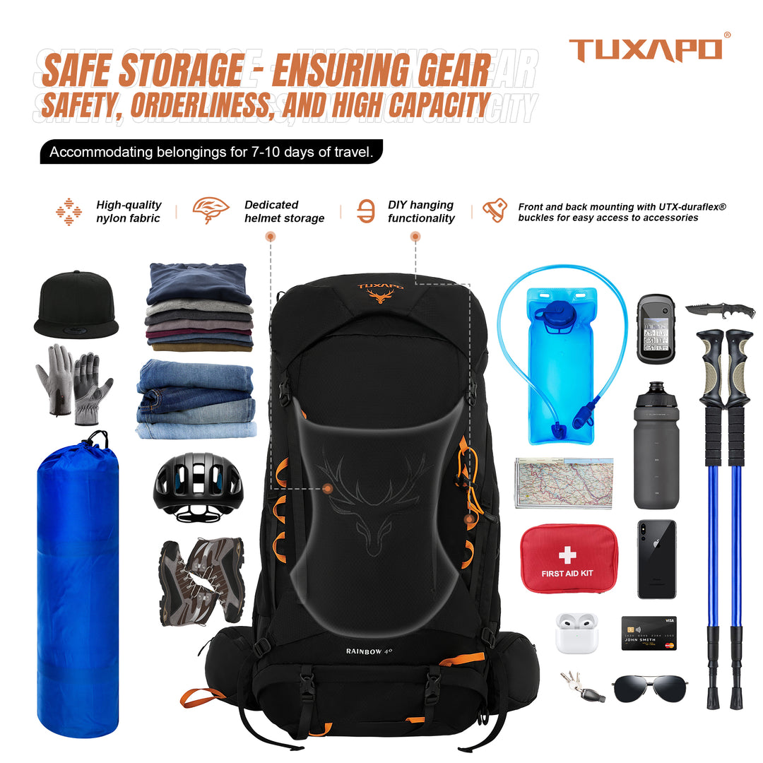 40L Internal Frame Hiking Backpacks Multifunctional Lightweight with Removable Rain Cover