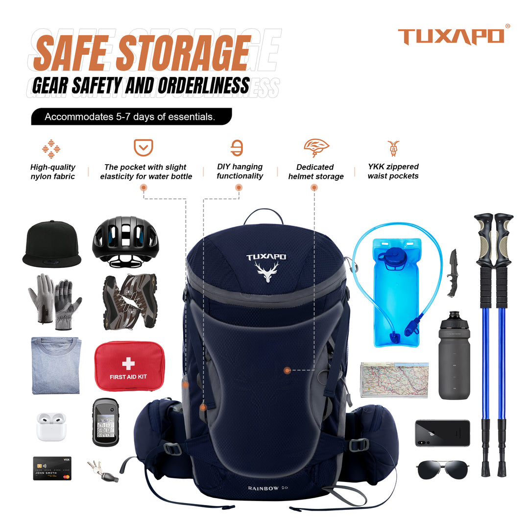 20L Small Lightweight Hiking Backpack Blue Multifunctional
